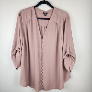 Torrid size 2 / 2X Harper shirt blouse deep v neck buttons roll tab sleeves